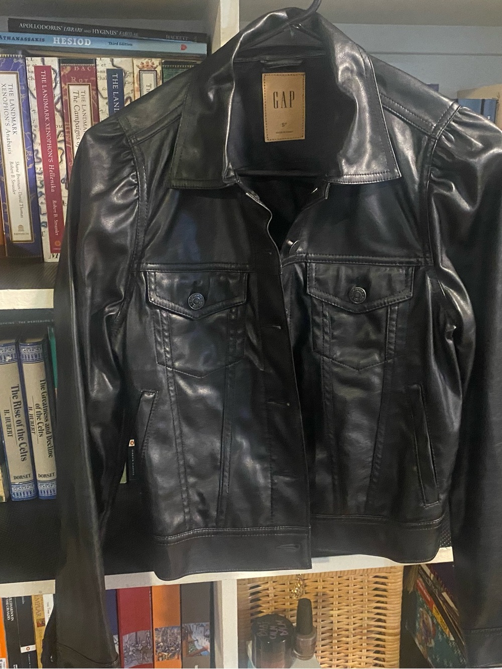 GAP Black Faux Leather Bomber Jacket - women’s